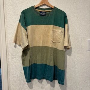 Vintage Sierra Blue Colorblock Stripe Tee 100% Retro 80s/90s Vibe